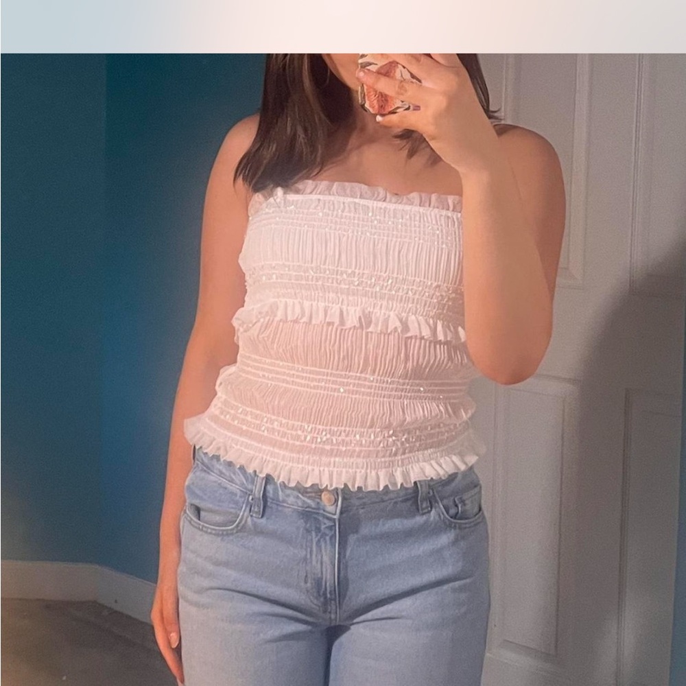 White Ruffled Women's Top